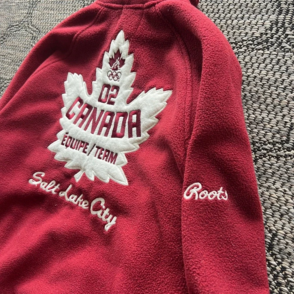 Vintage Roots Sweater Mens XS Red Fleece Salt Lake Olympics Canada Zip 2002 Y2K - Picture 5 of 7